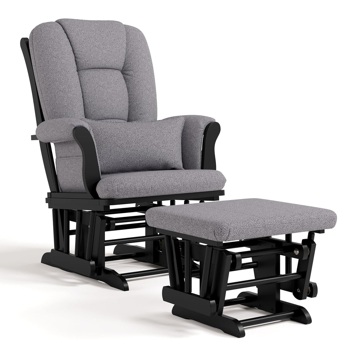 Storkcraft Tuscany Glider with Ottoman (Black/Gray) — GREENGUARD Gold Certified, Bonus Lumbar Cushion Included, Solid Wood Base, Smooth Motion, Award-Winning Nursery Rocking Chair, Glider and Ottoman