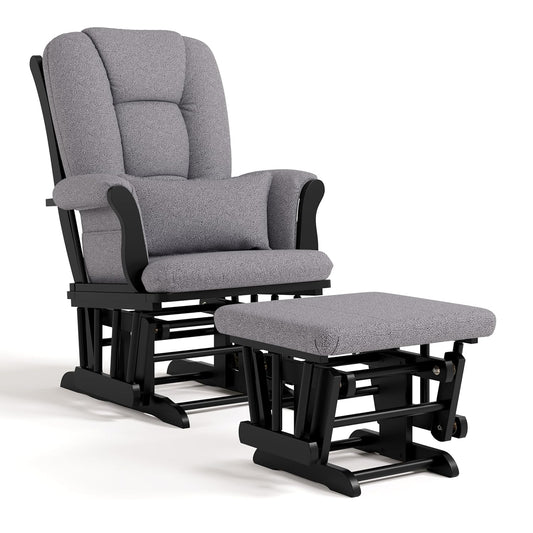 Storkcraft Tuscany Glider with Ottoman (Black/Gray) — GREENGUARD Gold Certified, Bonus Lumbar Cushion Included, Solid Wood Base, Smooth Motion, Award-Winning Nursery Rocking Chair, Glider and Ottoman