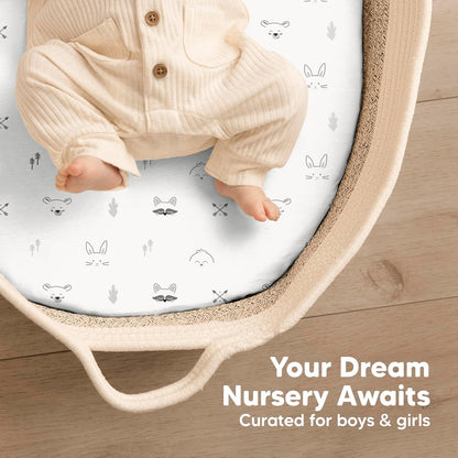 2-Pack Baby Bassinet Sheets Girl, Boy - 33x17 Viscose Derived from Bamboo Bedside Mattress Fitted Bassinet Sheets, Compatible with Halo Bassinest Swivel Sleeper, Baby Delight, Graco (Pecan)