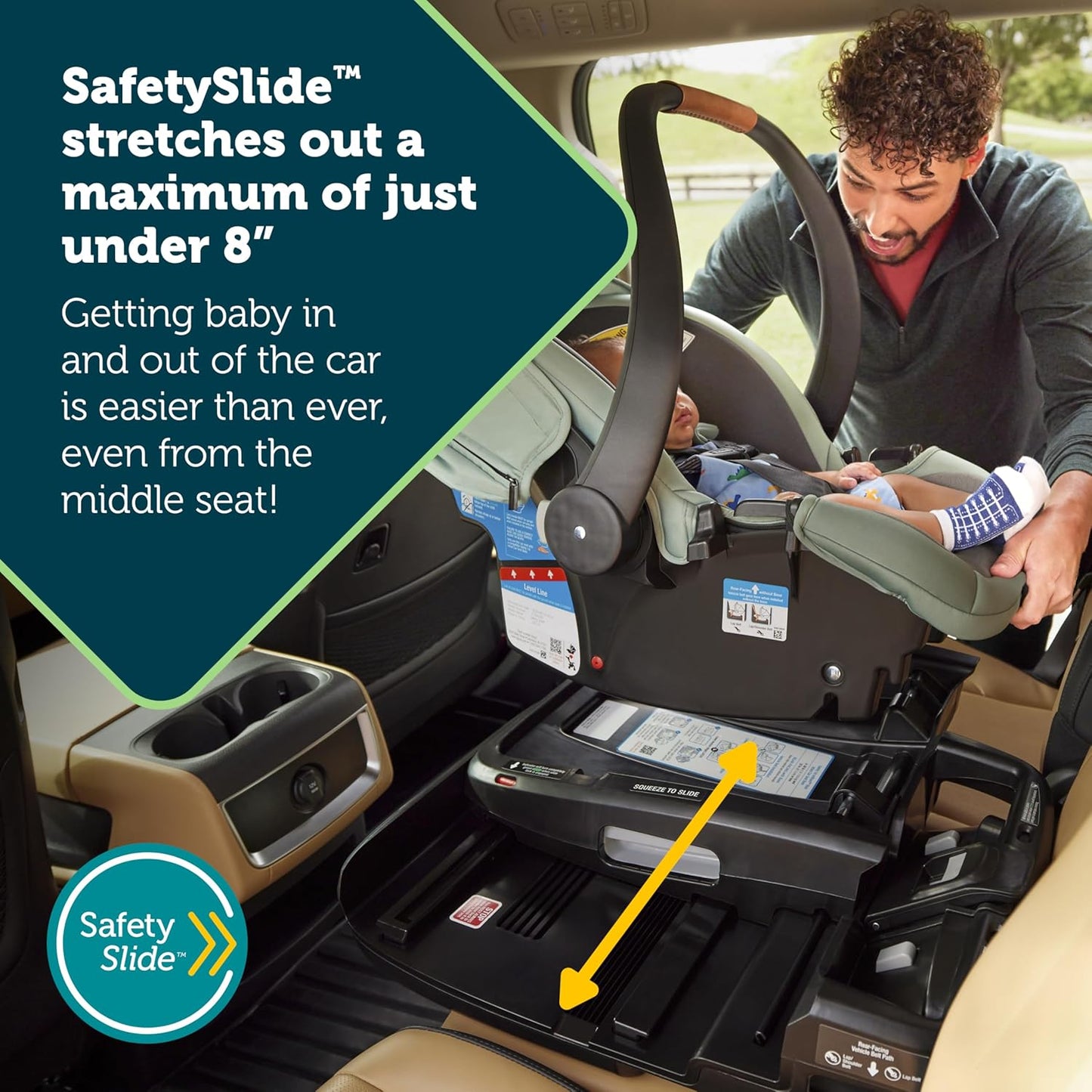Safety 1st® onBoard™ Slide DLX Infant Car Seat w/SafetySlide™ Base, Easy-Install Rigid Latch, Lightweight Rear-Facing Seat, Newborn Carrier, Extra-Large Canopy, Travel System Ready, Dusty Marble