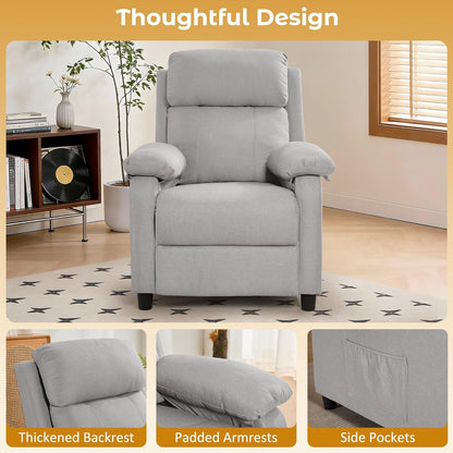 Korser Recliner Chair, 360 Swivel Rocker Chair for Adults, Small Rocking Recliner for Small Spaces, Upholstered Fabric Glider Recliner Nursery