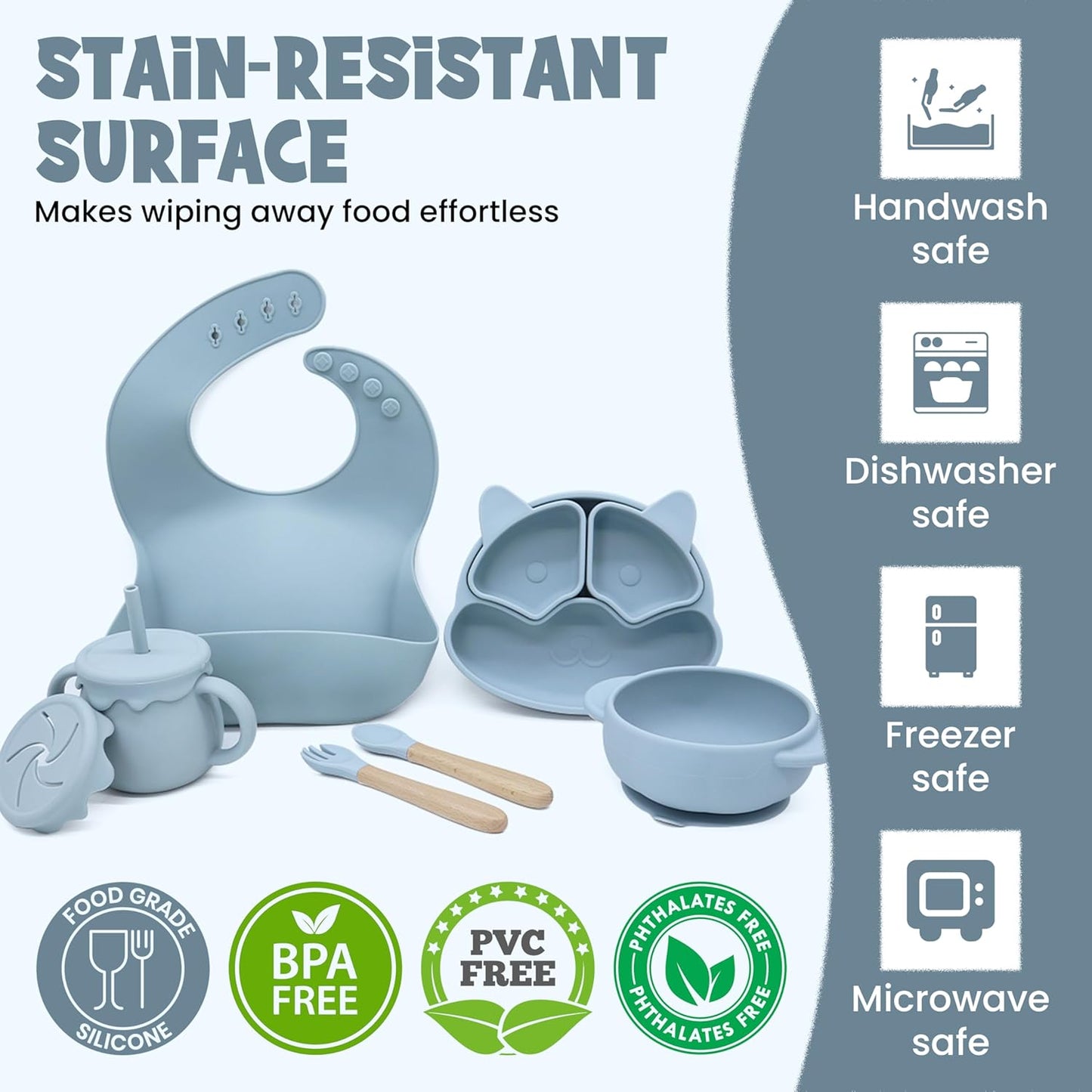Baby Feeding Essentials, Baby Led Weaning Supplies, Silicone Baby Feeding Set, with Baby Spoon, Fork, Baby Bib, Sippy Cup, Suction Plate, Suction Bowl, Baby Eating Essentials, 6+ Months (Beige)