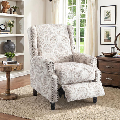 Swivel Rocker Recliner Chair, Manual Nursery Glider Recliner, Floral Fabric Wingback Accent Chair with Adjustable Backrest & Footrest for Small Spaces Living Room Bedroom (Plants Floral, Set of 1)