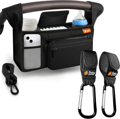 Baby Uma Universal Stroller Organizer Bag - Stroller Caddy Organizer with XL Insulated Cup Holder (x2), Phone Holder, Wipes Dispenser, Zip-Off Wrist Bag & Clip-On Shoulder Strap, Baby Travel Gear