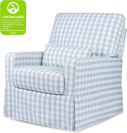 Namesake Crawford Pillowback Comfort Swivel Glider in Tan Gingham, Water Repellent & Stain Resistant, Greenguard Gold & CertiPUR-US Certified