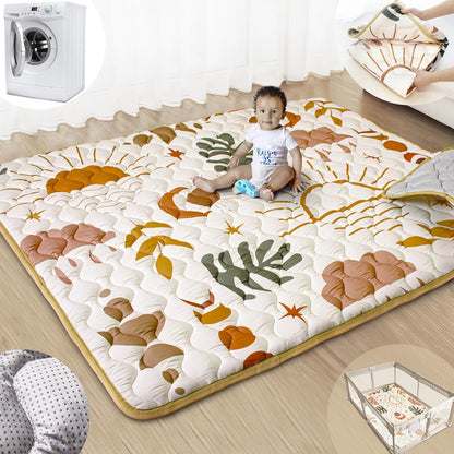 Baby Play Mat, 50x50 Playpen Mat with Super Soft Touch, Activity Mats with Upgraded Anti-Slip Bottom, Machine Washable Crawling Mats for Floor & Picnic (Animal Alphabets)