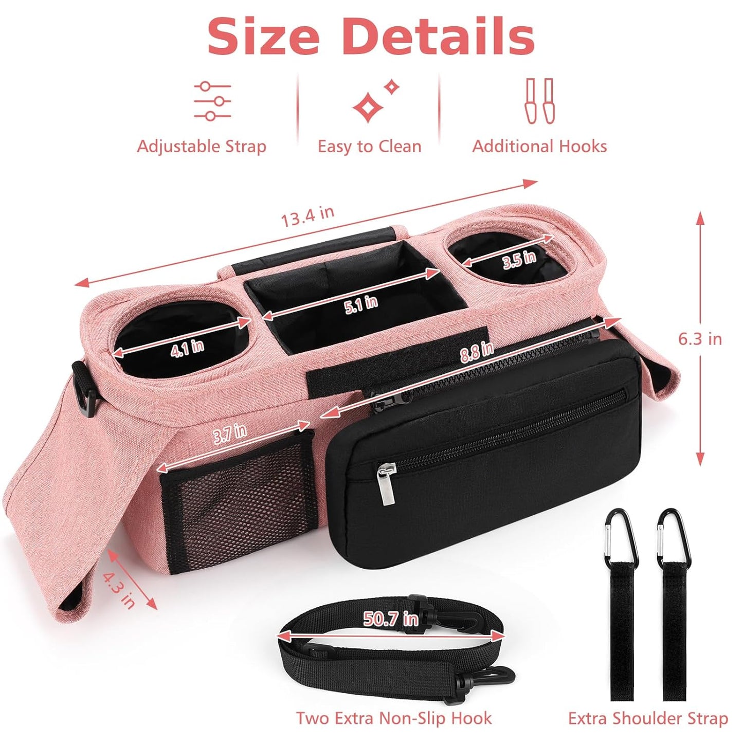 Accmor Universal Stroller Organizer with Insulated Cup Holder Detachable Phone Bag and Shoulder Strap,Stroller Bag Caddy Organizer Fits for Uppababy, Baby Jogger, Britax Strollers