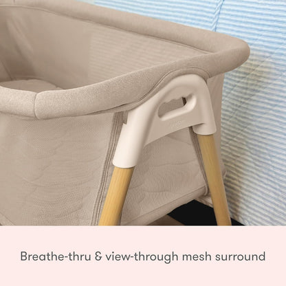 Newton Baby Bassinet & Bedside Sleeper with Mattress & Sheet - Ultra-Breathable & Completely Washable, Removable Dual-Layer Cover | Wood Frame | Adjustable Height & Infant Access Opening