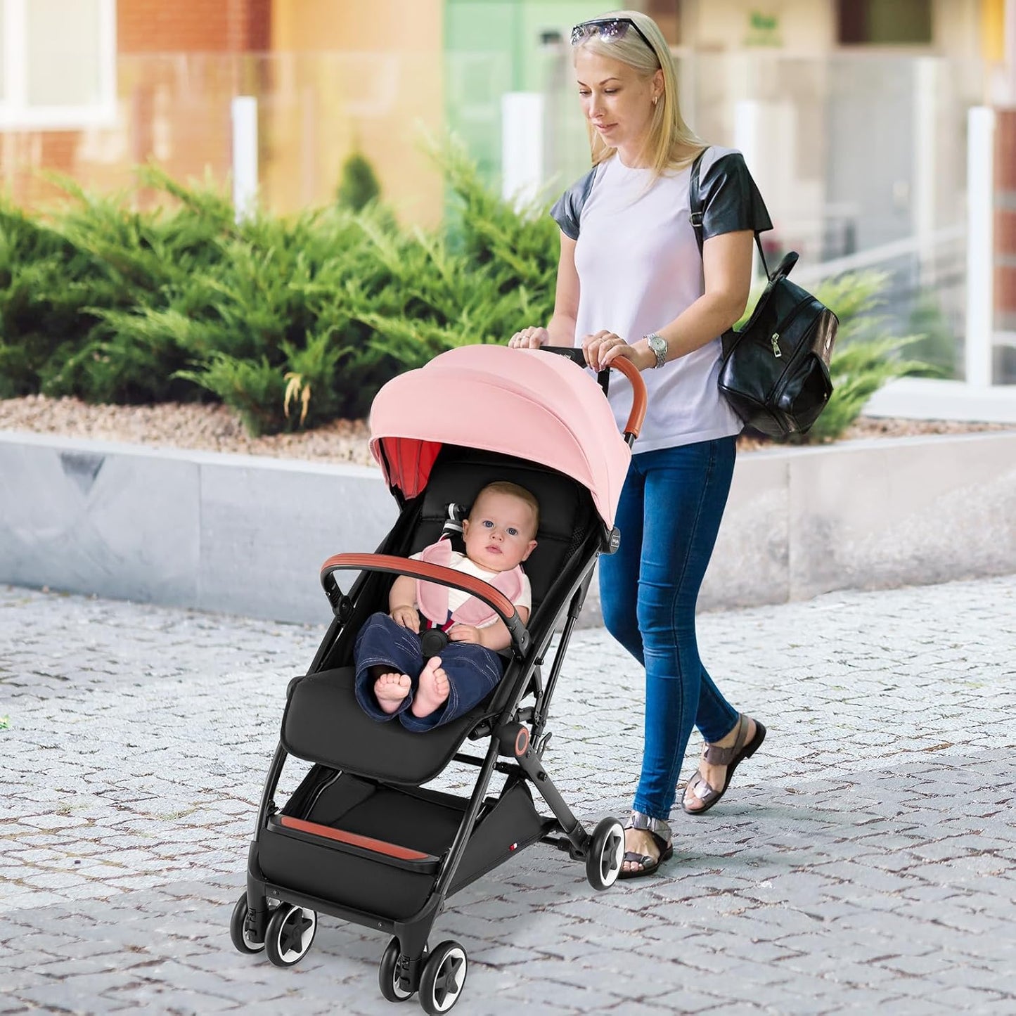 HONEY JOY Travel Stroller, One-Hand Quick Fold Lightweight Umbrella Stroller for Airplane, Wrist Wrap & Net, Multi-Position Recline, Overhead Friendly Compact Stroller for Newborn and Toddler(Gray)