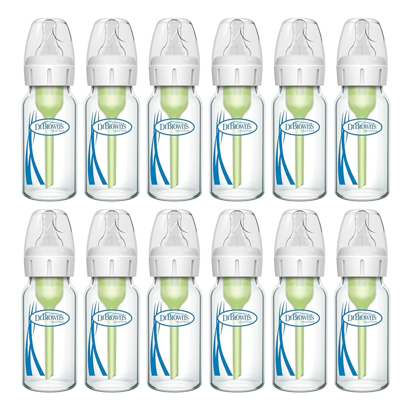 Dr. Brown's Anti-Colic Options+ Narrow Glass Baby Bottle with Level 1 Slow Flow Nipple, BPA-Free, 8 oz/250 mL, 0m+, 4-Pack (Packaging May Vary)