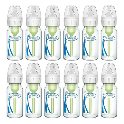 Dr. Brown's Anti-Colic Options+ Narrow Glass Baby Bottle with Level 1 Slow Flow Nipple, BPA-Free, 8 oz/250 mL, 0m+, 4-Pack (Packaging May Vary)