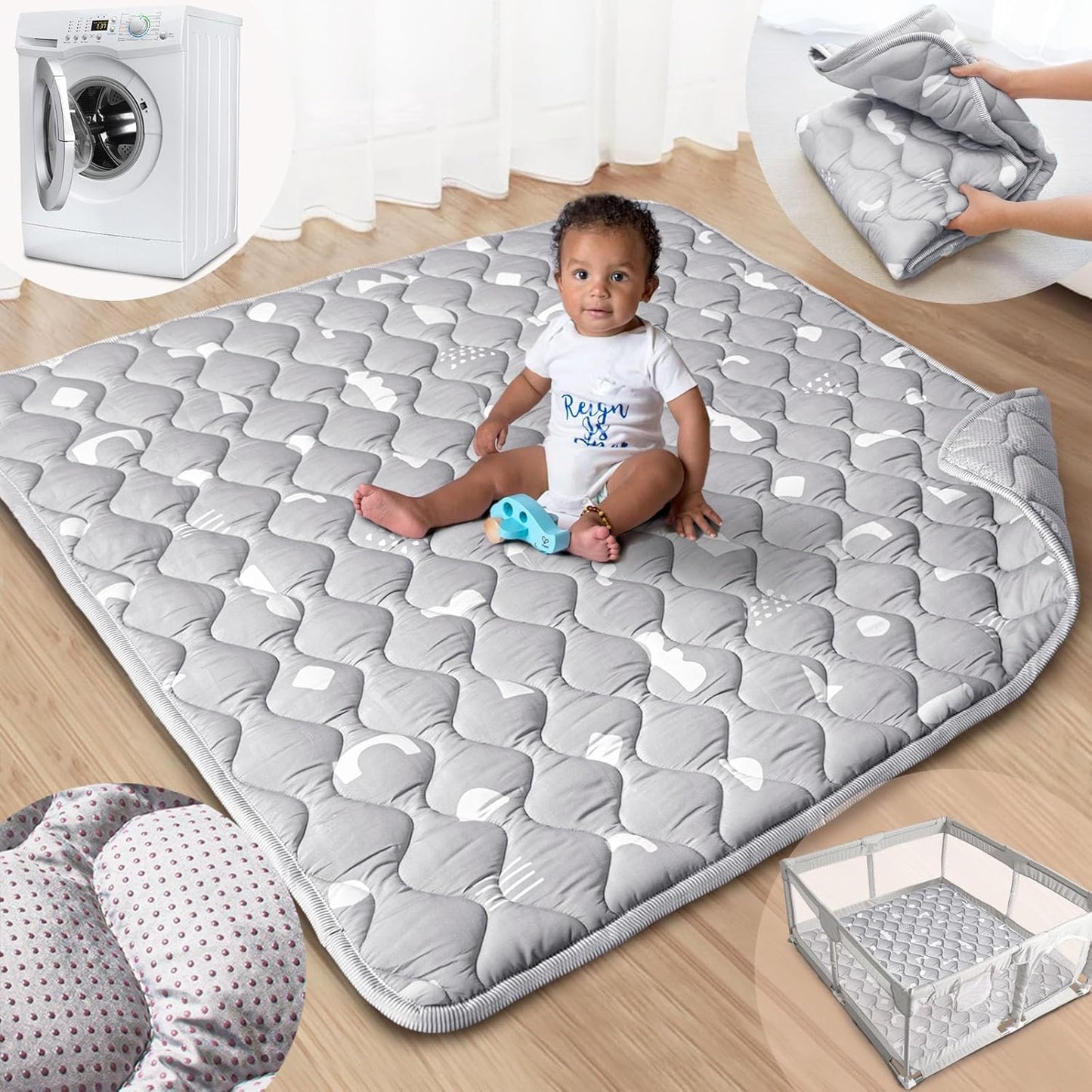 Baby Play Mat, 50x50 Playpen Mat with Super Soft Touch, Activity Mats with Upgraded Anti-Slip Bottom, Machine Washable Crawling Mats for Floor & Picnic (Animal Alphabets)