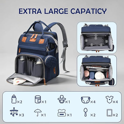 Diaper Bag with Changing Station, Travel Diaper Bag Mosquito Net, Waterproof, Insulated Bottle Pockets, Multiple Compartments, Stroller Straps, Easy Diaper Changes, Unisex Blue