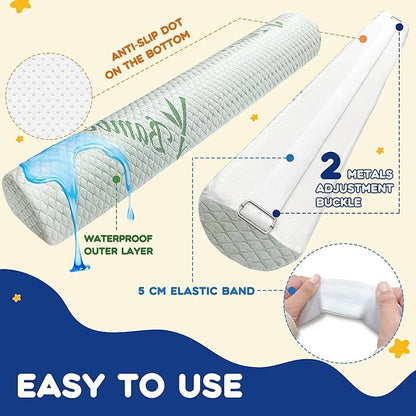 Waterproof Baby Bed Bumper for Toddler with Adjustable Band, Soft Kid Foam Bed Rail for Rental, Vacational, Full, Queen, Twin, King Size Bed, Green, 2 Pack