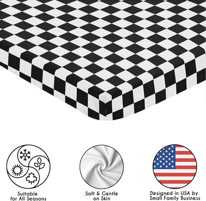 Sweet Jojo Designs 2-Piece Baby Bassinet Sheets Set (Black/White Gingham Checkered Plaid) for Boy/Girl, Infant Newborn Nursery, Oval, Rectangle & Hourglass Mattress (Solid Onyx & Classic Checkerboard)