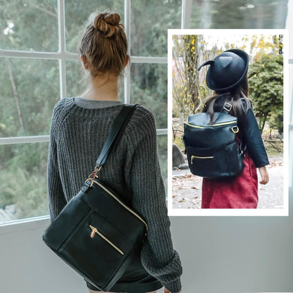 miss fong Small Diaper Bag Mini Diaper Bag, Leather Diaper Bag Backpack Mini Backpack with 14 Pockets Insulated Pockets & Shoulder Strap