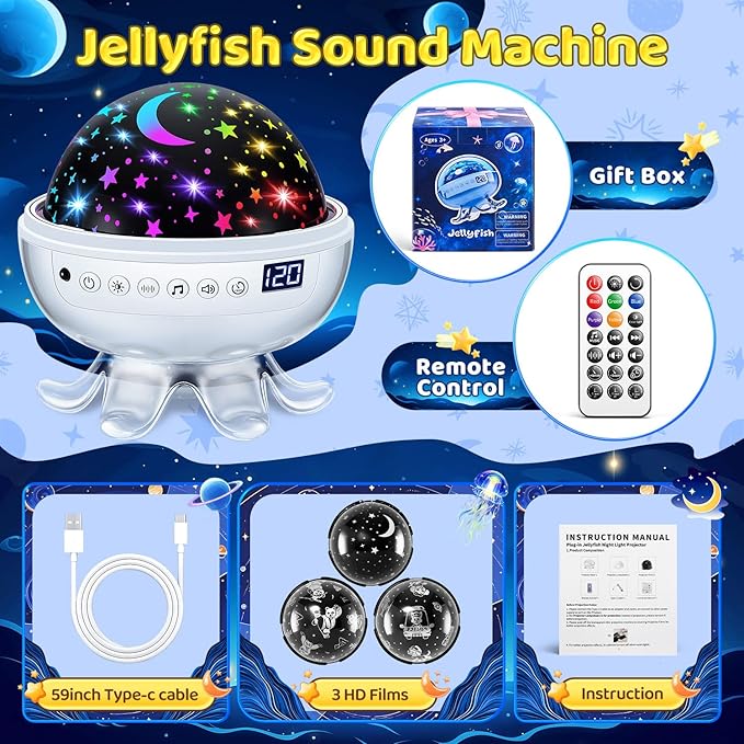 Baby Sound Machine for Kids Night Light Projector with Star, 30 Soothing Sounds White Noise Machine for Sleeping, 31 Color | 4 Films Baby Sleep, Remote+Timer+3 Brightness Baby Gifts for Boy Girl