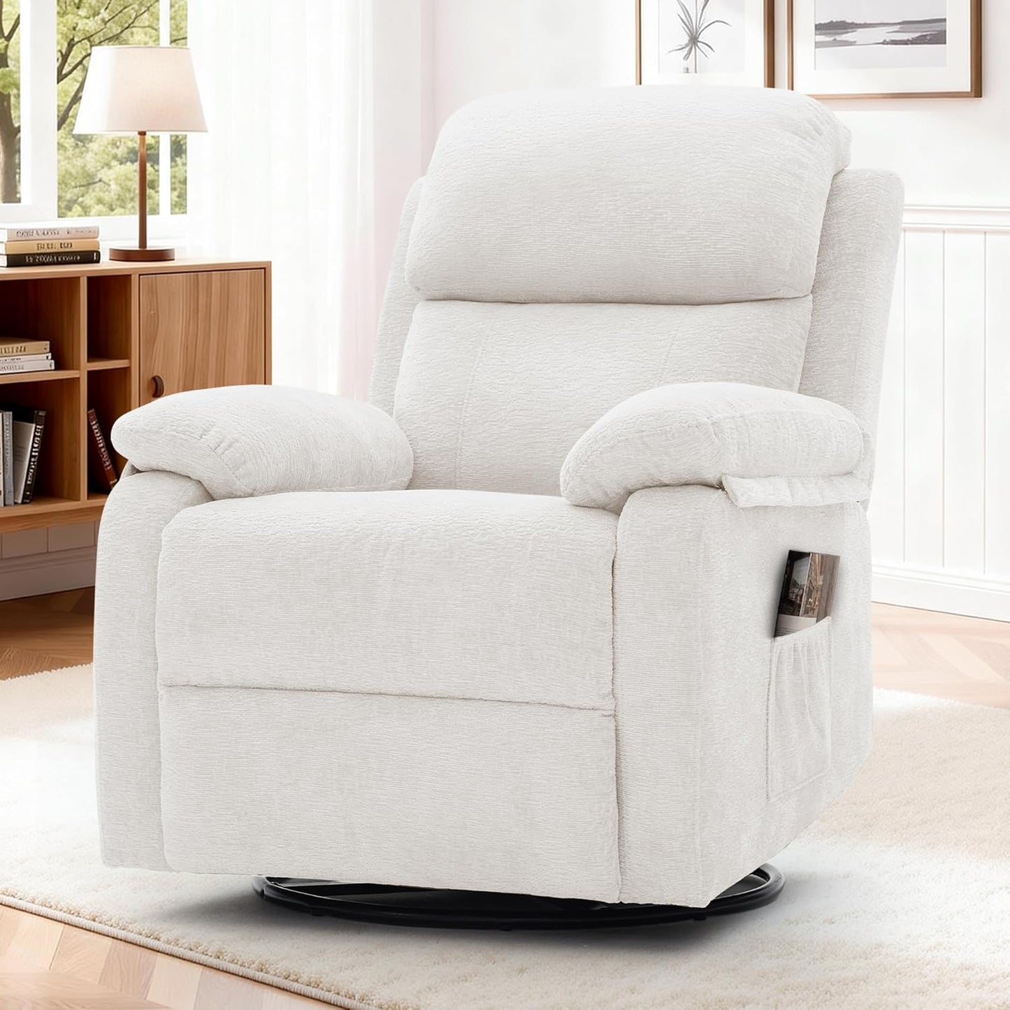 Korser Recliner Chair, 360 Swivel Rocker Chair for Adults, Small Rocking Recliner for Small Spaces, Upholstered Fabric Glider Recliner Nursery