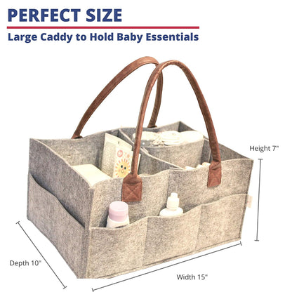Lily Miles Baby Diaper Caddy Organizer, Nursery Storage Basket for Newborn Essentials, Neutral Gift for Baby Shower, Registry Must-Have, Car Organizer for Diapers and Wipes - Sand, Large