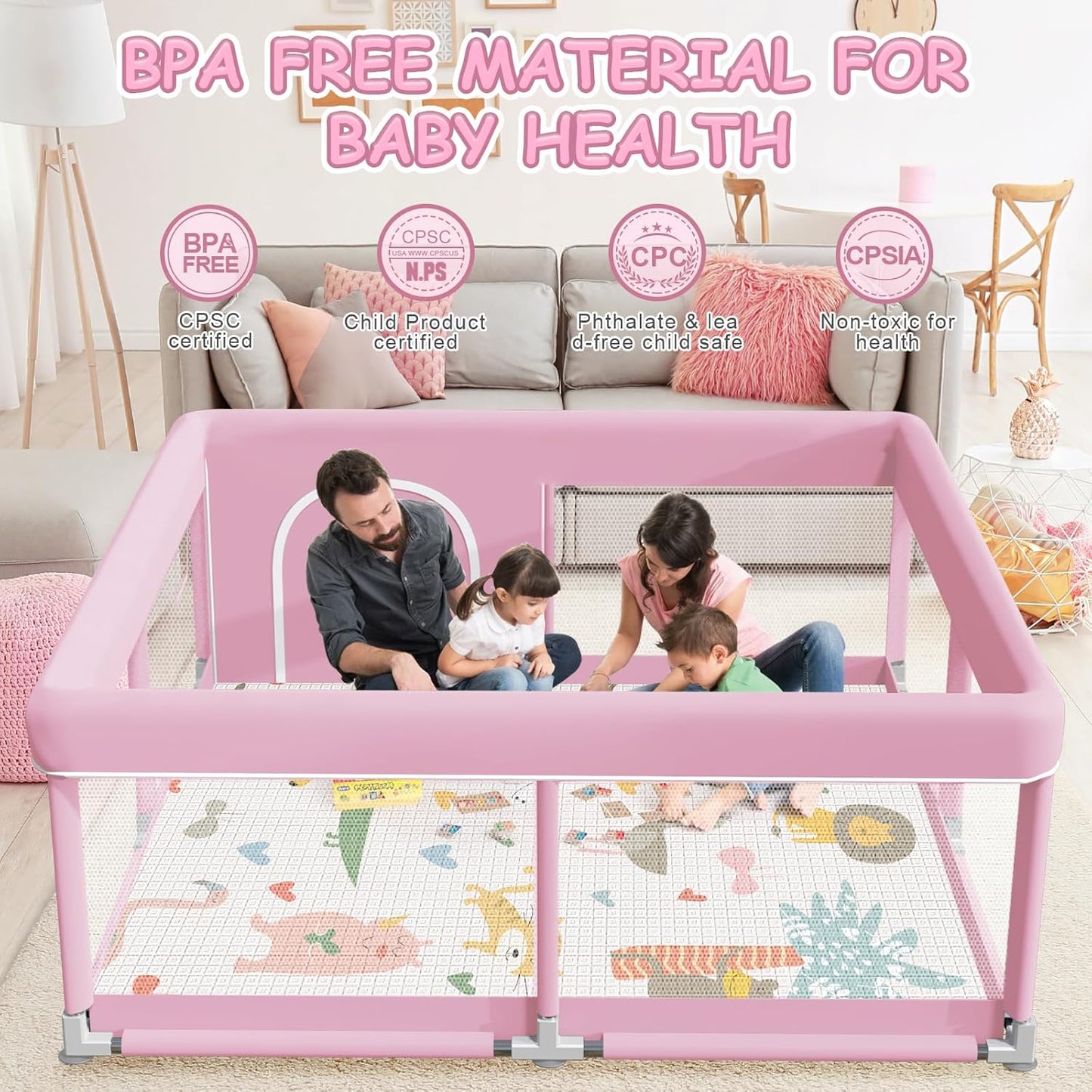 XVISHX Baby Playpen 50 x 50 Inch Play Pen Playards, Playpen for Babies and Toddlers, Baby Playard for Indoor & Outdoor Active Center Game Fence, with Skin-Friendly Fabric and Soft Breathable Mesh Grey