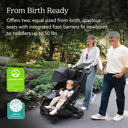 UPPAbaby Minu Duo Side-by-Side Double Stroller - Lightweight + Compact Design for Travel - Easy Fold- From Birth to Toddler - Independent Recline -Greyson(Charcoal Mélange/Carbon Frame/Saddle Leather)