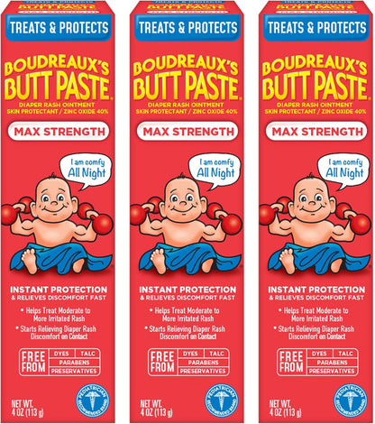 Boudreaux’s Butt Paste Diaper Rash Ointment, Baby Rash Cream Skin Protectant, Fast Relief, Soothing Barrier Cream, Original, Maximum Strength, 2 Ounce Tube (Variety Pack of 2)