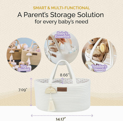 Yunioo Baby Diaper Caddy Organizer, Portable Nursery Storage Basket with Sturdy Handle Diaper Caddy Basket, Car Caddy for Diapers and Baby Wipes, Newborn Essentials
