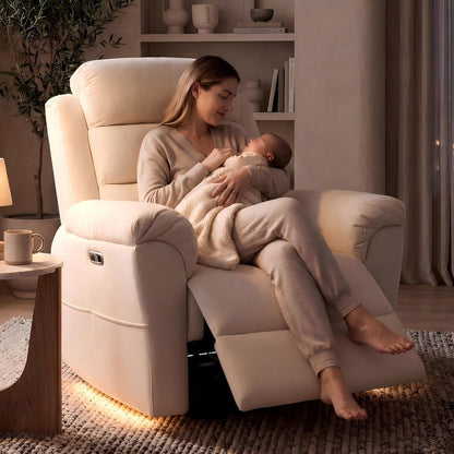 FLEXISPOT Souffle Swivel Rocker Recliner Chair for Adults, Nursery Rocking Glider Chair with Massage & Heat, FSC Wood Frame, Manual Recliner for Living Room, Nursery & Relaxation, Light Grey