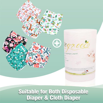 wegreeco Unscented Diaper Liners - Fragance Free and Chlorine Free Cloth Diaper Liners - 100 Sheets Per Roll (5 Roll)