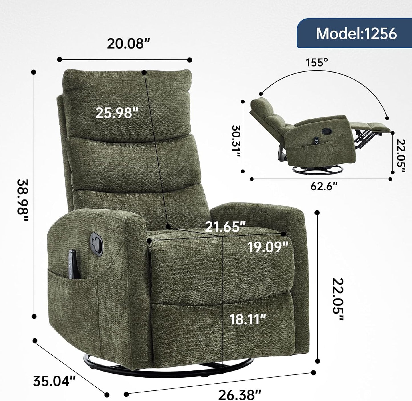 Trustyue Swivel Rocker Recliner Chair, 360° Swivel Recliner with Heat and Massage, Rocker Recliner Nursery Glider Chair with Side Pockets for Living Room (Beige, Fabric)