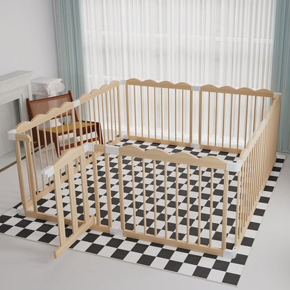 Baby Playpen, Wooden Playpen for Babies and Toddlers, Large Adjustable Wooden Baby Playard with Locking Gate, Easy to Assemble, Portable Play Pen, Infant Play Pen Play Area(47x62x24 Inch)