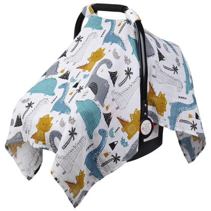 Rquite Car Seat Cover Baby for Girls Boys, 100% Muslin Cotton Infant Carseat Canopy, Soft Breathable Stroller Sun Shade & Newborn Shower Gift, Large Size Universal Fit Summer, Hot & Warm Weather