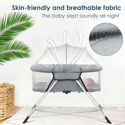 Portable Baby Bassinet - Foldable Bedside Bassinet, Lightweight Playpen with Mosquito Net, 42.5 x 40.2 x 20.8 inches, Black