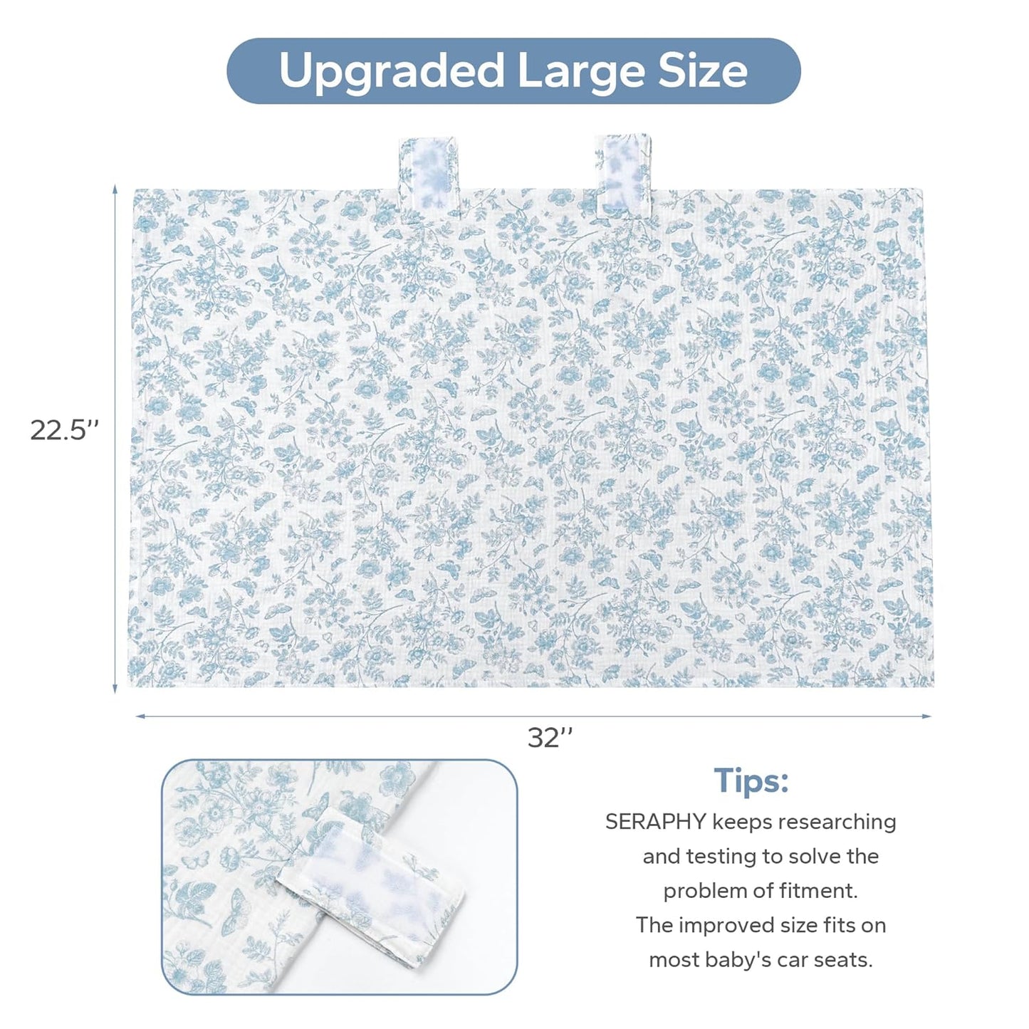 SERAPHY 2-in-1 Muslin Baby Car Seat Cover & Nursing Cover, Soft Lightweight Breastfeeding Cover for Boys and Girls,Breathable Canopy for Infant Carseat & Stroller for Summer—Blueberrie
