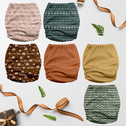 Mama Koala 3.0 Pocket Cloth Diapers for Babies with AWJ Lining, 6 Pack with 6 4-Layer Natural Cloth Diaper Inserts - Reusable and Washable Pocket Diapers(Hardworking Bees) - Colors B