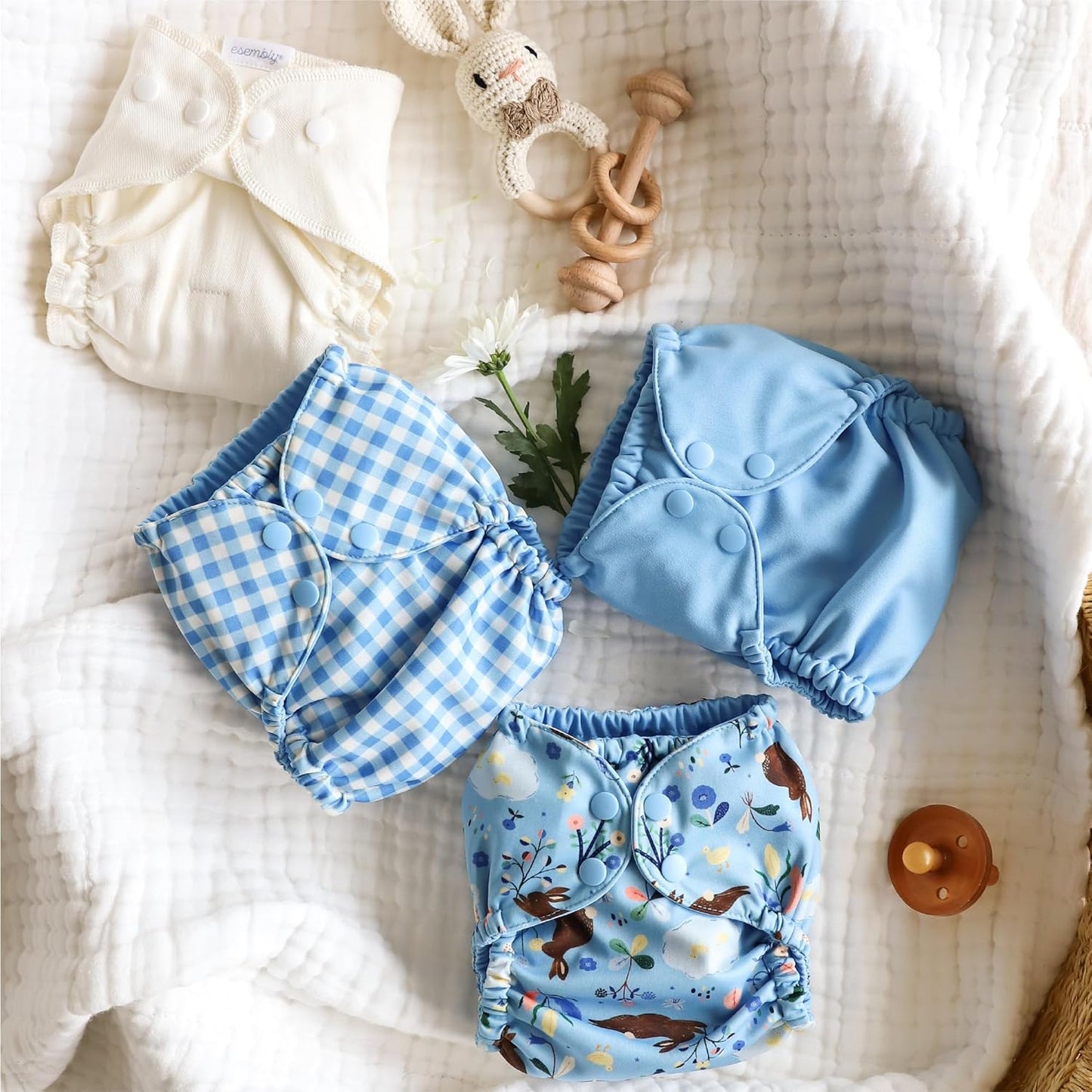 Esembly Cloth Diaper Cover - Reusable Swim Diaper, Waterproof, Breathable - Adjustable Outer Layer Over Absorbent Inner for Blowout Protection - Sea Glass, Size 2 (18-35lbs)