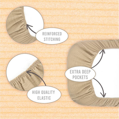 3-Pack Bedside Sleeper Bassinet Sheets | GOTS Certified Organic 100% Muslin Cotton | Ultra Soft & Breathable | 33×20×4” Fitted Sheets | Universal Fit 29–33” x 17–21” Pads