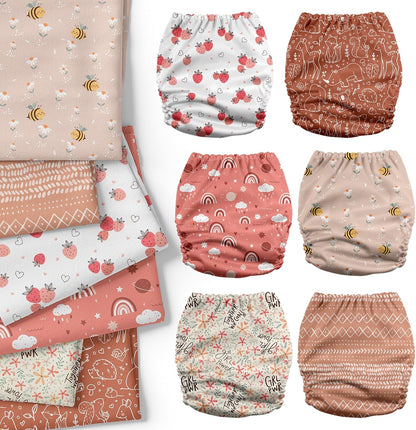 Mama Koala 3.0 Pocket Cloth Diapers for Babies with AWJ Lining, 6 Pack with 6 4-Layer Natural Cloth Diaper Inserts - Reusable and Washable Pocket Diapers(Hardworking Bees) - Colors A