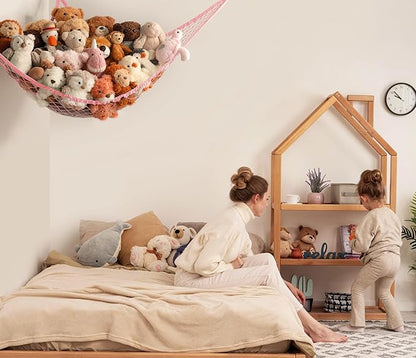Stuffed Animal Storage Hammock Net Corner - Large Toy Hammock Net for Stuffed Animals Room Decor - Cute Stuff Animal Organizer Holder for Plush Plushie - Kids Baby Nursery Wall Bedroom Home Decor