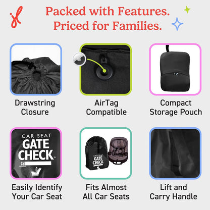 J.L. Childress Gate Check Travel Bag for Car Seats - Car Seat Travel Bag for Airplane, Includes AIRTAG Holder, Fits All Baby Carriers, Infant Carriers & Child Booster Seats - Neon Blue