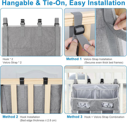 Accmor Hanging Baby Diaper Caddy Organizer, Diaper Stacker, Baby Crib Hanging Classified Storage Bag Organizer for Changing Table, Crib, Playard or Wall & Nursery Organization, Grey