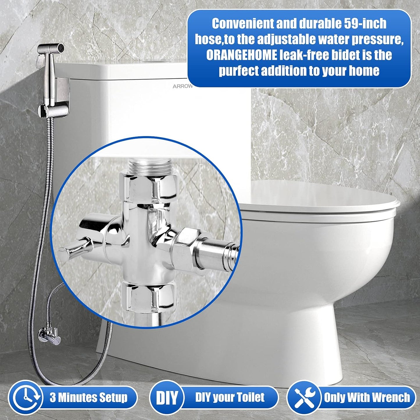 ORANGEHOME Bidet Toilet Sprayer Kit, Handheld Stainless Steel Baby Diaper Cloth Washer and Full Pressure Leakproof Pet Shower Sprayer