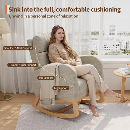 GarveeHome Teddy Fleece Rocking Chair, Modern Nursery Glider Chair with Side Pockets and Pillow, Rocker Chair for Living Room Bedroom Nursing Room, Pink