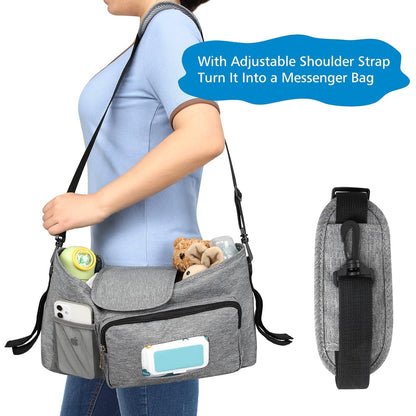 Accmor Universal Stroller Organizer with Insulated Cup Holder, Stroller Caddy Bag Accessories, Stroller Cup Holder Organizer for Uppababy Baby Jogger Britax Stroller, Black