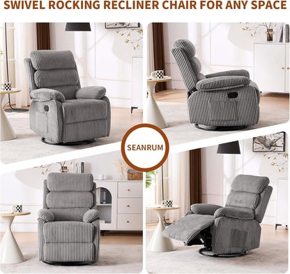 Adult 360° Rocking Recliner Chair，Nursery Rocker Reclining Chair with Side Pocket, a Comfy upholstered Single Sofa Armchair. Suitable for Living Room, Bedroom Nursing use, Velvet Fabric in Beige