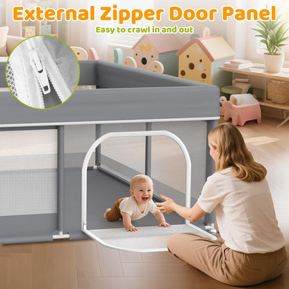 Foldable Baby Playpen: 71” x 59” Super Large Playpen for Babies and Toddlers - Portable Play Pen for Babies with Breathable Mesh & 2 Pulling Handle - Baby Play Yard for Outdoor & Indoor