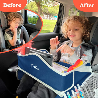 PILLANI Kids Travel Tray for Car Seat - Carseat Tray w/ iPad Holder & Dry Erase Board, Road Trip Activities - Toddler Lap Desk Organizer for Airplane - Roadtrip & Travel Essentials - Pack of 2, Pink