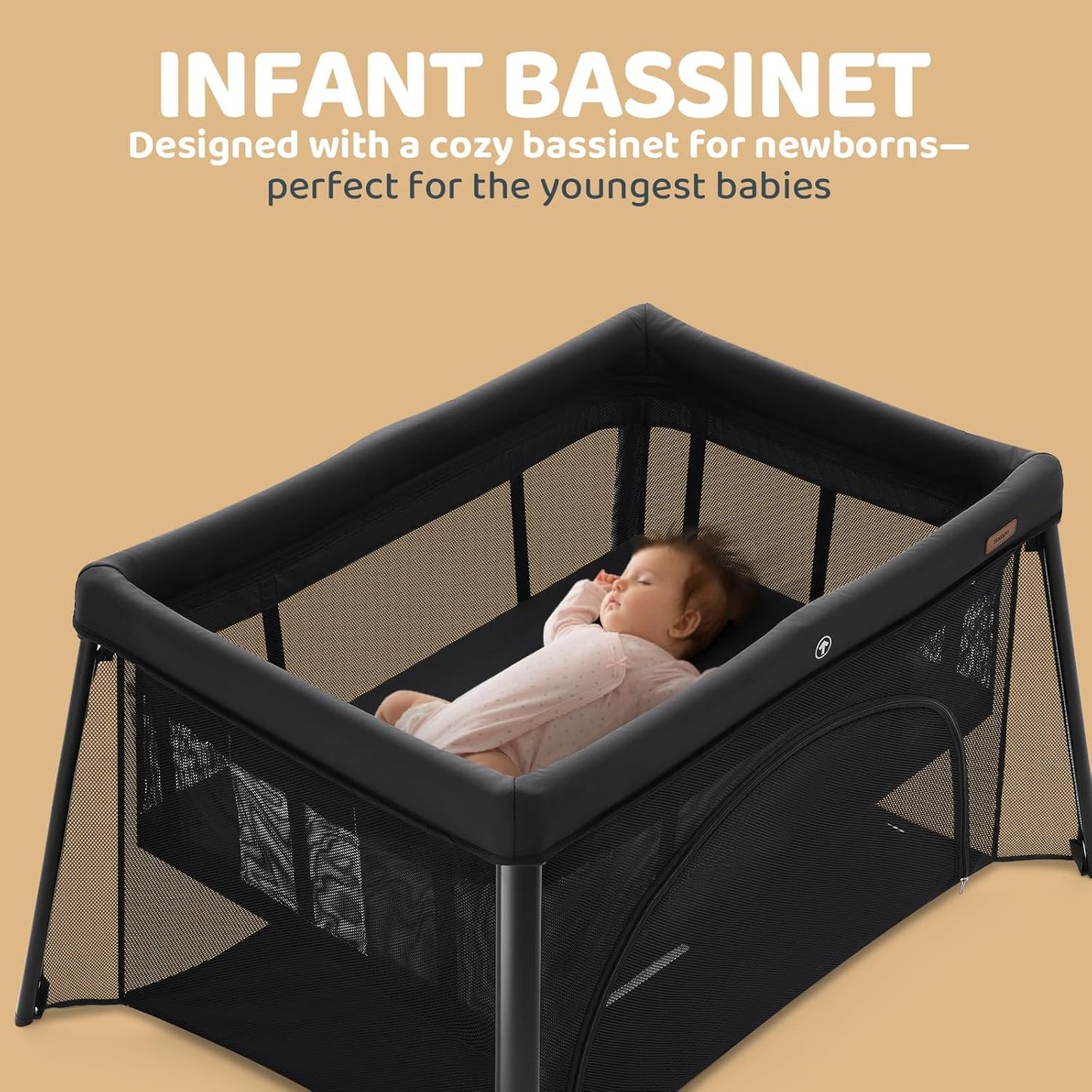 HARPPA Travel Crib with Comfy Pad, Lightweight Portable Crib Requires No Assembly, Foldable Pack and Play for Baby and Toddlers, Compact Play Yard with Bed,Gray