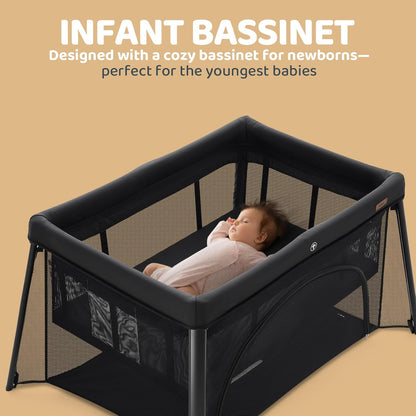 HARPPA Travel Crib with Comfy Pad, Lightweight Portable Crib Requires No Assembly, Foldable Pack and Play for Baby and Toddlers, Compact Play Yard with Bed,Gray