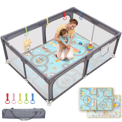 Dripex Baby Playpen, 47"x47" Small Playpen for Babies, Enhanced Safety Baby Play Yard for Indoor & Outdoor, Infant Play Pen with Soft Breathable Visible Mesh, Anti-Fall Design & Easy Setup, Grey